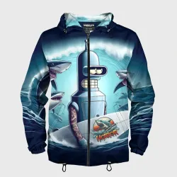 Мужская ветровка 3D Bender is a cool surfer among sharks 