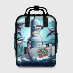 Сумка-рюкзак 3D Bender is a cool surfer among sharks 