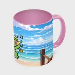 Кружка с полной запечаткой Танцующая лягушка с коктейлем  на пляже