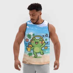 Мужская спортивная майка 3D Танцующая лягушка с коктейлем  на пляже - фото 2