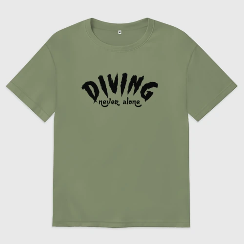 Мужская футболка хлопок Oversize Diving never alone - slogan