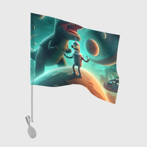 Флаг для автомобиля Bender bending robot on a planet of tyrannosaurus