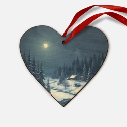 Деревянная игрушка Сердце Лунная зимняя ночь в лесу у реки