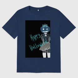 Женская футболка хлопок Oversize Хэллоуин тыквенная ночь