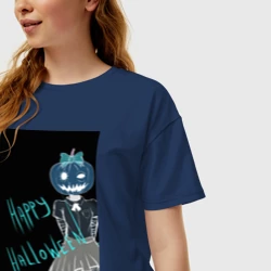 Женская футболка хлопок Oversize Хэллоуин тыквенная ночь - фото 2