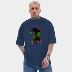 Мужская футболка Oversize хлопок texturе Конь шахматный 2026 - фото 2