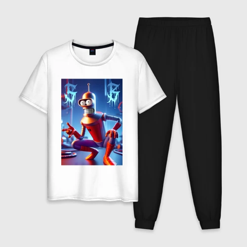 Мужская пижама с белой футболкой хлопок Бендер-паук мем коллаба