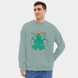Мужской свитшот oversize без начеса хлопок Новогодняя елка с ногами - фото 2