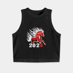 Женская укороченная майка-топ хлопок Огненная лошадь с белой гривой