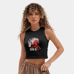 Женская укороченная майка-топ хлопок Огненная лошадь с белой гривой - фото 2