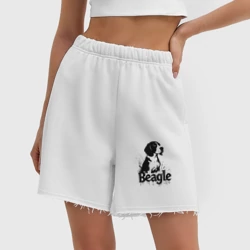 Женские шорты oversize футер хлопок Бигль в черной краске - фото 2