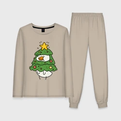 Женская пижама с лонгсливом хлопок Новогодний гусь в елке