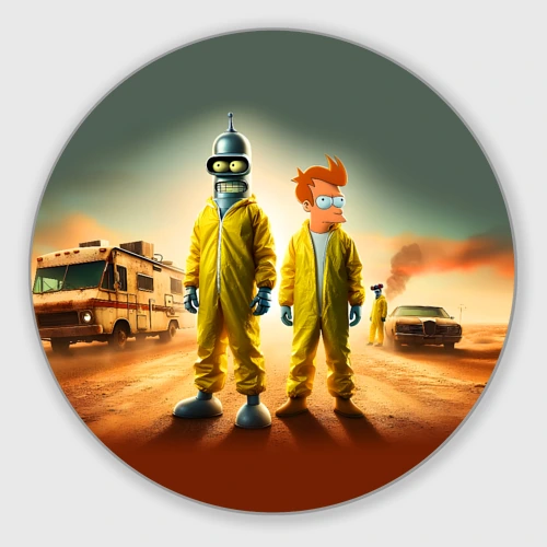 Круглый коврик для мышки Bender and Fry - Breaking bad ai art collab