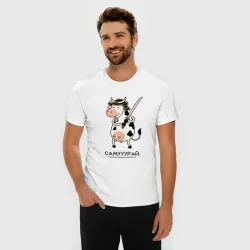 Мужская футболка хлопок Slim Самурай корова - фото 2