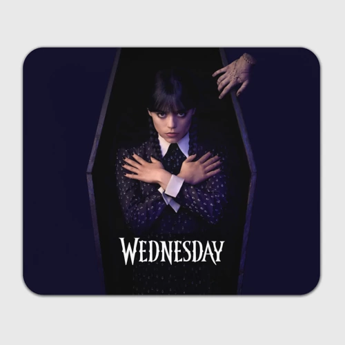 Прямоугольный коврик для мышки Уэнсдей в гробу и вещь Wednesday