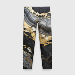 Детские леггинсы 3D Черный серый золотой мрамор