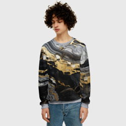 Мужской свитшот 3D Черный серый золотой мрамор - фото 2