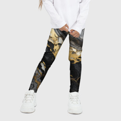 Детские леггинсы 3D Черный серый золотой мрамор - фото 2