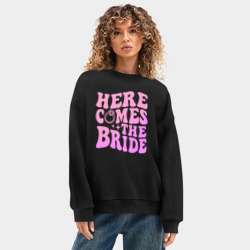 Женский свитшот oversize без начеса хлопок Here comes the bride - фото 2