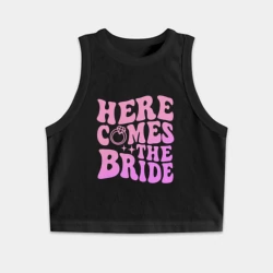 Женская укороченная майка-топ хлопок Here comes the bride