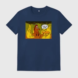 Мужская футболка хлопок Новогодняя лошадь - this is fine - конь в огне мем