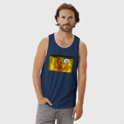 Мужская майка хлопок Новогодняя лошадь - this is fine - конь в огне мем - фото 2