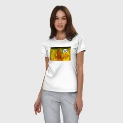 Женская пижама с белой футболкой хлопок Новогодняя лошадь - this is fine - конь в огне мем - фото 2