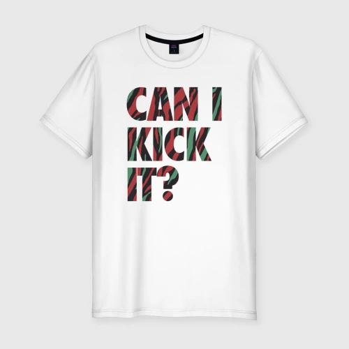 Мужская футболка хлопок Slim с принтом Can i kick it, вид спереди #2