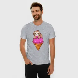 Мужская футболка хлопок Slim Ice cream sloth - фото 2