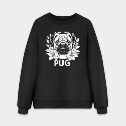 Мужской свитшот oversize без начеса хлопок Мопс в цветах