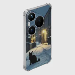 Чехол для Huawei Pura 70 Pro Чёрный кот на пустой зимней улице, AI - фото 2