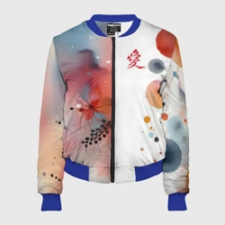 Женский бомбер 3D Иероглиф любовь - абстрактный паттерн