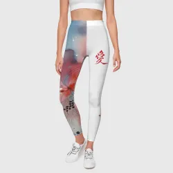 Леггинсы 3D Иероглиф любовь - абстрактный паттерн - фото 2