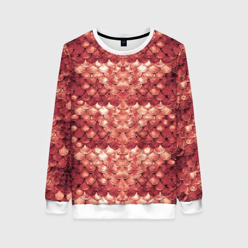 Женский свитшот 3D Чешуя кольчуга красного дракона