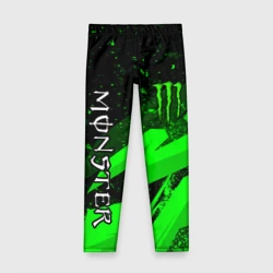 Детские леггинсы 3D Monster energy - зеленые брызги
