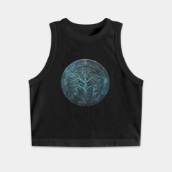 Женская укороченная майка-топ хлопок Дерево иггдрасиль - скандинавская мифология