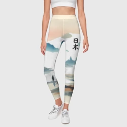 Леггинсы 3D Одинокая фигура в Японском пейзаже - фото 2