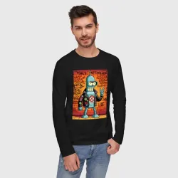 Мужской лонгслив хлопок Robot Bender - punk is not dead meme - фото 2