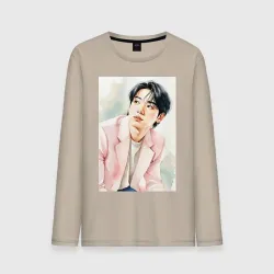 Мужской лонгслив хлопок Портрет Jungkook акварель