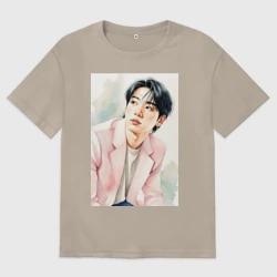 Женская футболка хлопок Oversize Портрет Jungkook акварель
