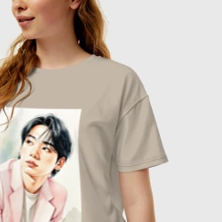 Женская футболка хлопок Oversize Портрет Jungkook акварель - фото 2