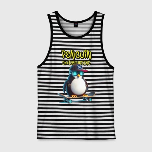 Мужская майка хлопок Penguin skateboarding - ai art fantasy