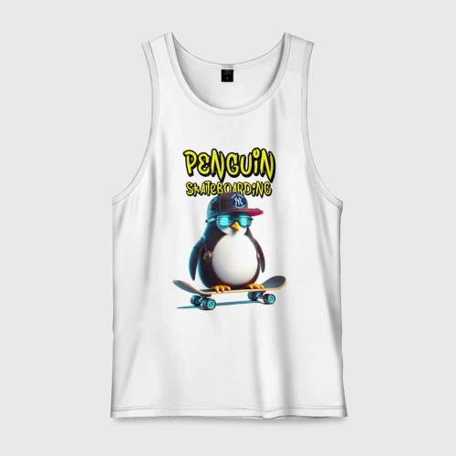 Мужская майка хлопок Penguin skateboarding - ai art fantasy