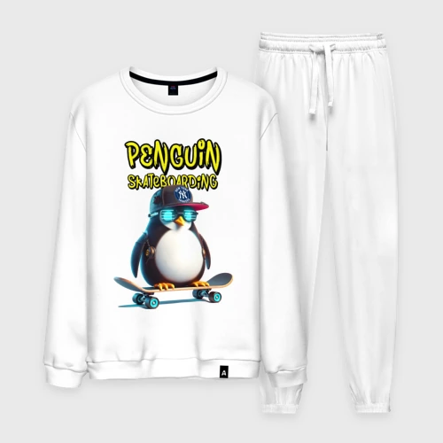 Мужской костюм хлопок Penguin skateboarding - ai art fantasy