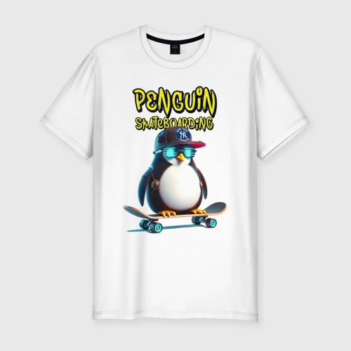 Мужская футболка хлопок Slim Penguin skateboarding - ai art fantasy