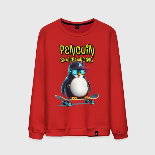 Мужской свитшот хлопок Penguin skateboarding - ai art fantasy