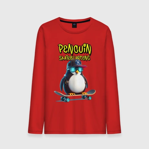 Мужской лонгслив хлопок Penguin skateboarding - ai art fantasy