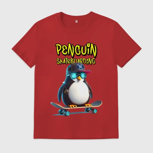 Мужская футболка хлопок Penguin skateboarding - ai art fantasy