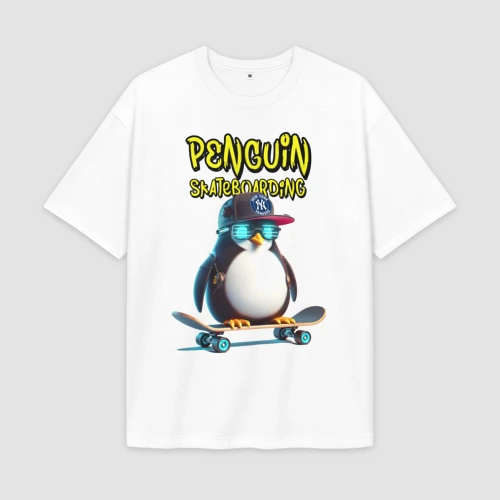 Мужская футболка Oversize хлопок premium Penguin skateboarding - ai art fantasy