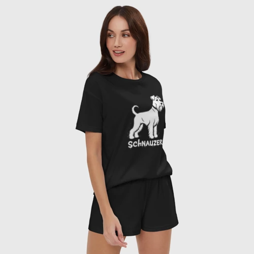 Женская пижама с шортиками хлопок с принтом Шнауцер в стиле граффити, фото на моделе #1